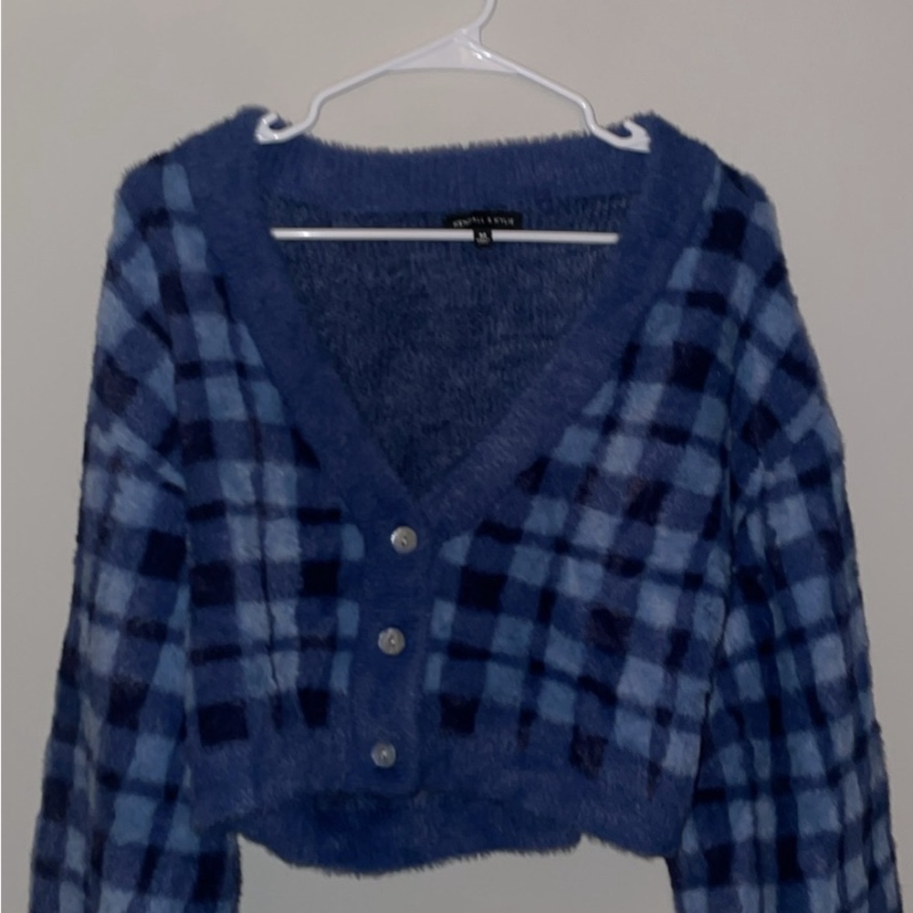 Blue Plaid Women's Cardigan